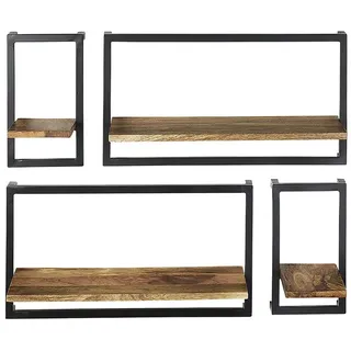 Kobolo Wandregal Hängeregal Metallregal aus Mangoholz und Metall - 4er Set