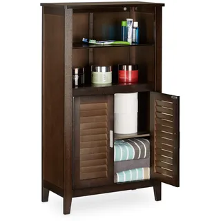 Relaxdays Badezimmerschrank dunkelbraun LAMELL, Badschrank aus Bambus, Telefonschrank, HBT: 92 x 50 x 25,5 cm