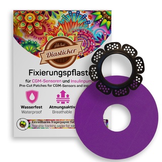 Diasticker® | Freestyle Libre 2 - Sensoreinfassung "LibreProtect" (Schwarz) inkl. 10 Pflaster (Lila) | Flexibel - Maximaler Halt - Wasserfest | Vereinfacht Pflasterwechsel, Tape-Fixierung
