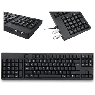 Denash Ergonomische Tastatur für Linkshänder, 109 Tasten Ergonomische USB Tastaturs, Linke Numpad Tastatur mit 2 HUB-Erweiterungsschnittstellen für Windows, Desktop, Laptop