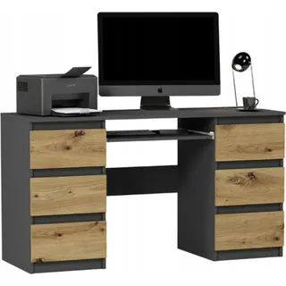 home collective Schreibtisch mit 6 Schubladen und Tastaturablage, 140x50x76 cm, Anthrazit Mix Artisan