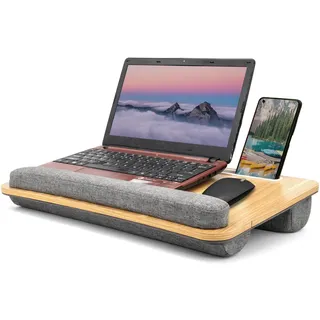 SEFFO Laptop-Tablett für den Schoß: Computer-Bett-Tablett mit weichem Kissen, gepolsterter Schoßarbeits- und Gaming-Schreibtisch auf dem Bett, Schreibunterlage für Heimbüro, passend für Laptops bis zu