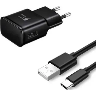 Schnell-Ladegerät für Original Samsung Galaxy S10, S10e, S10 Plus, S10 Lite + 1,5m schwarz Typ-C Datenkabel 2A 15W Netzteil 2000mAh Auf-ladekabel... - Schwarz
