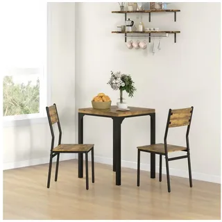 Homcom 3-teilige Essgruppe Esstisch mit 2 Stühlen, 4 cm Tischplatte Sitzgruppe Küchentisch mit Metallgestell Esszimmergruppe, Rustikal-Braun