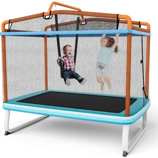 Costway 3 In 1 Kindertrampolin 190 x 124 x 222 cm Blau/Orange