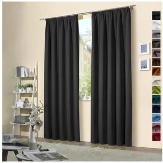 heimtexland Vorhang Blickdicht Thermovorhang Verdunklungsvorhänge 2er Set Kräuselband Deko Gardine isolierend Kälteschutz Sonnenschutz Schalldämmung Blackout Typ139 Schwarz HxB 245x135 cm
