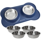 Napfunterlage mit Edelstahl Futternapf I Für Katzen & Hunde (400ml, Blau)