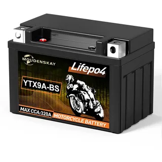 MOUDENSKAY Lithium MotorradBatterie 12V Lithium Powersports Batterie mit BMS(YTX9A-BS 12.8V 4Ah 320CCA) LiFePO4 Motorrad StarterBatterie für Motorräder, ATV, UTV, Wasserfahrzeuge etc