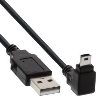 InLine InLine® USB 2.0 Mini-Kabel, Stecker A an Mini-B Stecker (5pol.) unten abgewinkelt 90°, schwarz, 0,3m
