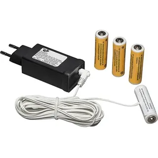 Konstsmide Netzadapter für Batterieartikel mit 4 x AA 1.5V Batterien, 6V, weißes Kabel - 5164-000