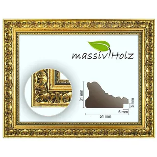 Neumann Bilderrahmen Barockrahmen 972 ORO, 70 x 100 cm Gold, Massivholz, ohne Glas und Rückwand