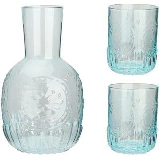 Nachttisch-Wasserkaraffe und Glas-Set, 44-Unzen-Kristall-Nachttisch-Wasserkaraffe mit 2 Glasbechern, Saft-Mundwasserflasche aus Glas Zur Aufbewahrung von Wasser, Saft und Anderen Getränken(Blau)