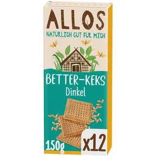 Allos Bio Betterkeks Dinkel | Veganer Butterkeks | Vollkorndinkelkeks | 12 x 150 g