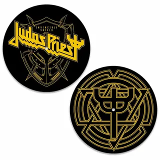 Judas Priest Invincible Shield Slipmat für Plattenspieler, 2 Stück, schwarz / gelb, Einheitsgröße - Einheitsgröße