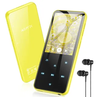 AGPTEK 64GB MP3 Player Bluetooth 5.3 mit 2,4" TFT Farbbildschirm, HiFi Musik Kinder MP3 Player mit Lautsprecher, Touch-Tasten, FM-Radio, E-Book, Aufnahme, Unterstützung bis zu 128 GB, Gelb