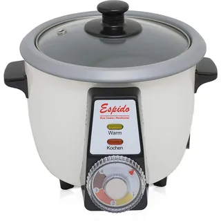 ESPIDO FOOD STUFF HAMBURG Persischer Reiskocher mit Tahdig Reiskuchen Tadig Reiskruste (3-5 Personen - 1,2 L - 500 Watt - RCG30T), ‎Außen: Weiß/Topf: Grau