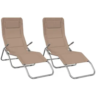 Makastle 2er Set Sonnenliegen Gartenliege Relaxliege Liege Saunaliege Klappbare Strandliege Liegestuhl Klappbar Garten Stuhl Liege, Taupe Textilene & Pulverbeschichteter Stahl