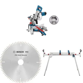 Bosch Professional Kapp- und Gehrungssäge GCM 80 SJ + Bosch 1x PRO Multi Material Kreissägeblatt für Kabel-Kapp‐ und Gehrungssägen + Bosch Professional Arbeitstisch GTA 2600