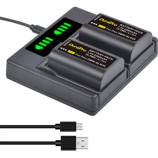 DuraPro 2Pcs 2280mAh DWM-BLK22 Battery Akku+ LED Dual USB Charger with Type C Port for Panasonic DMW-BTC15 Lumix DC-GH5 II DC-GH6 DC-S5 G9 GH5 GH5S Cameras