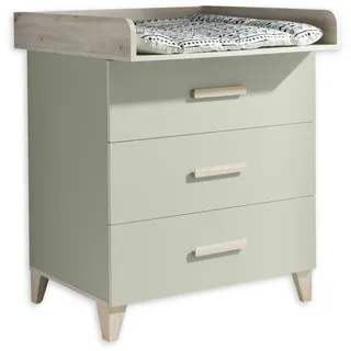 PRIZZI Praktische Baby Wickelkommode inkl. Wickelaufsatz in Pastellgrün / Aurum Optik - Vielseitiger Wickeltisch mit viel Stauraum - 90 x 107 x 78 cm (B/H/T)