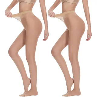 AKKQHH Strumpfhosen Damen Transparent 20 DEN Feinstrumpfhose High Waist Reißfest Seidenstrumpfhose Komfortbund Seidig Stützstrumpfhose Druckfreier 2er Pack