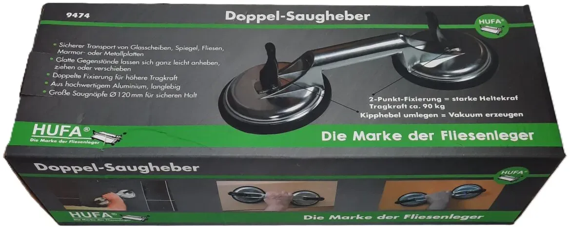 Hufa Fliesenleger Platten Saugheber 2-fach Alu Ø 112mm 90kg