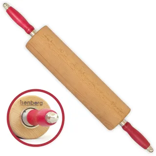 isenberg® Profi Rollholz - aus einem Stück Buchenholz - Kugelgelagert (25 cm) (Nudelholz, Teigrolle, Backrolle)