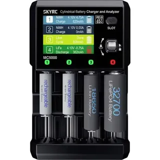 SkyRc MC5000 Rundzellen-Ladegerät LiIon, Li-ion HV, LiFe, NiMH, NiCd, eneloop, NiZn, RAM, LTO, Na-ion Micro (AAA), Mignon (AA), 18650, 21700, 32650