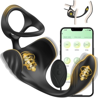 YcsLust 4 in 1 Analvibrator mit APP Fernbedienung und Drahtlose Fernbedienung 9 Vibrationsmodi und 6 Unterhaltungsmodi Analplug Doppelter Penisring Analplug-Massage Hodenmassage geeignet für Paare