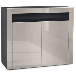 Vladon Kommode Valencia (Kommode, Sideboard mit 2 Türen und 1 offenem Fach), Schwarz matt/Sandgrau Hochglanz/Sandgrau Hochglanz (108 x 92 x 40 cm) grau