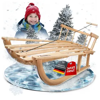 BambiniWelt by Rafael K. Davoser Schlitten CE-Holzschlitten mit Rückenlehne Rodel Kinder Schlitten 90cm