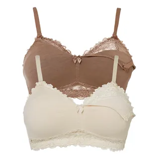 Still-BH BONPRIX, Damen, Gr. 85, Cup C, braun (creme, mattbraun), Obermaterial: 95% Baumwolle, 5% Elasthan. Futter: 95% Baumwolle, 5% Elasthan. Spitze: 93% Polyamid, 7% Elasthan, BHs Still-BH, im praktischen Doppelpack, mit Clip-Verschluss zum einfachen Öffnen
