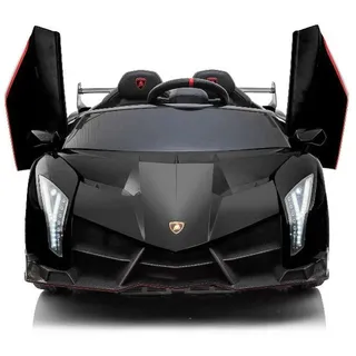 Kinderfahrzeug - Elektro Auto "Lamborghini Veneno" - lizenziert - 12V10AH, 4 Motoren- 2,4Ghz Fernsteuerung, MP3, Ledersitz+EVA+Allrad+2 Sitzer-Schwarz - Rot