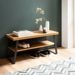 FineBuy Schuhbank FineBuy 100 cm Garderobenbank Eiche Fischgrät Dekor Flur Schuhregal