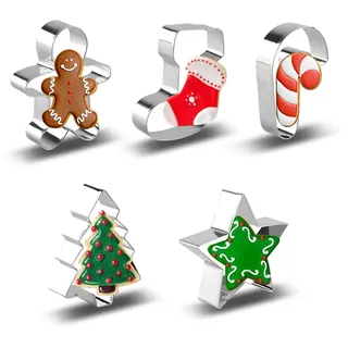YAPKOLV 5 Stück Ausstecher-Set für Weihnachtsplätzchen, einschließlich Lebkuchenmann, Weihnachtsstrumpf und andere