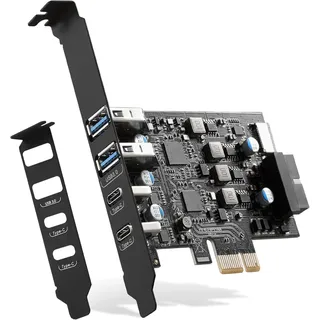 YEELIYA USB PCIe Karte 6 Port (2 Type A, 2 USB C, Type E (A Key), 19Pin 3.0 Header) PCI Express Adapter Hub Erweiterungskarte 5Gpbs für Desktop PC Windows XP/7/8/10