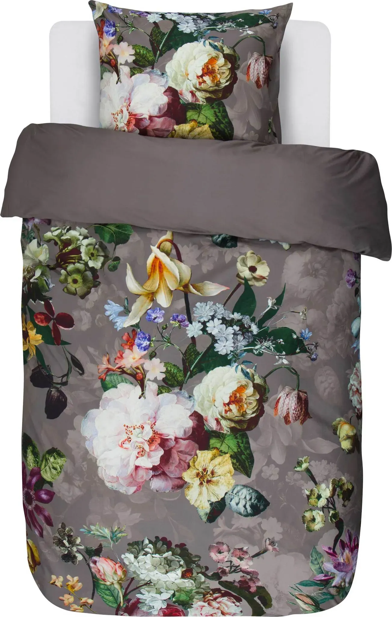 Fleur Bettwäsche 140 x 220 cm taupe mit Kissenbezug 60 x 70 cm Klappenende