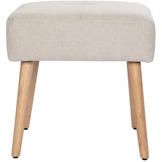 miliboo Niedriger Hocker aus Stoff mit strukturiertem Samteffekt in Beige und hellem Massivholz H46 cm