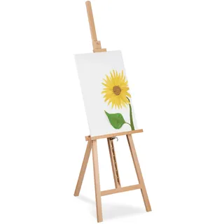 Relaxdays Staffelei, verstellbar, groß, stehend, für Kinder & Erwachsene, Holz, Höhe max. 128 cm, Malerstaffelei, Natur