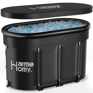 Warmiehomy Faltbare Badewanne Eisbad, Ovales Aufblasbare Eisbad mit Abdeckung und Aufblasbarem Nackenstützring, Faltbare Badewanne Erwachsene, Kältetherapie für Athleten