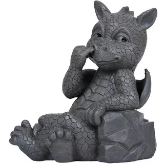 Figuren Shop GmbH Gartenfigur Gartenfigur - Drache bohrt in der Nase - Fantasy Garten Figur Deko grau