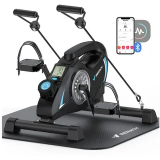 Merach Pedaltrainer, Beintrainer für Zuhause, Mini Heimtrainer Senioren mit 2 Widerstandsbändern und Rutschfester Matte, Hometrainer Fitnessgerät für Zuhause Büro, Platzsparend