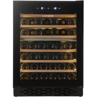 LichtLuxus Weinkühlschrank 2 Zonen für 71 Flaschen, Einbaugerät mit Kühlung 5–20 oC, Leise 37 dB, Touch-Steuerung, Glastür, 59.5×57.5×82 cm, Schwarz