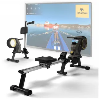 Sportplus Rudergerät für zuhause mit 16 Stufen, leises Magnetbremssystem, ruder geräte für zuhause, Handyhalterung, App kompat... - Schwarz