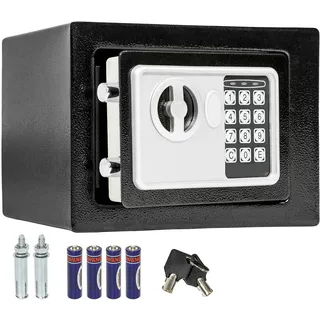 Tectake Elektronischer Safe mit Doppelbolzen-Verschlusssystem, wählbarer Sicherheitscode und 2 Schlüssel zur Notöffnung, 17 x 23 x 17 cm