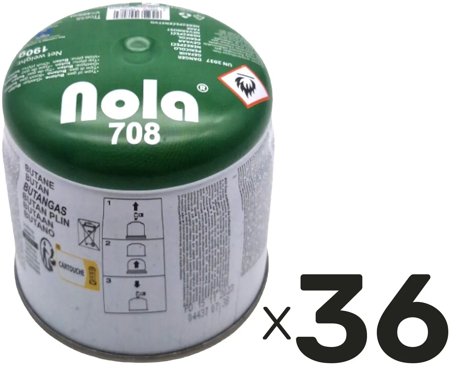 NOLA Campinggas, Butangas, 190 g, Gas Lock System, 36 Stück