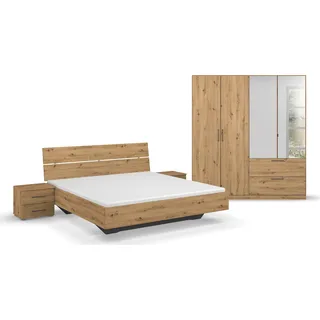 RAUCH Challenger (Set 4-teilig)", braun (eiche artisan), Schrank mit Spiegel in 2 Breiten, Bett 3 Breiten, 2 Nachttische MADE GERMANY