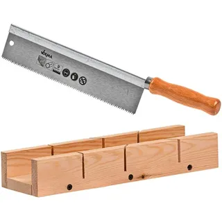 Feinsäge Gehrungssäge mit Holzgriff und Holz Schneidlade Handsäge Gehrungslade