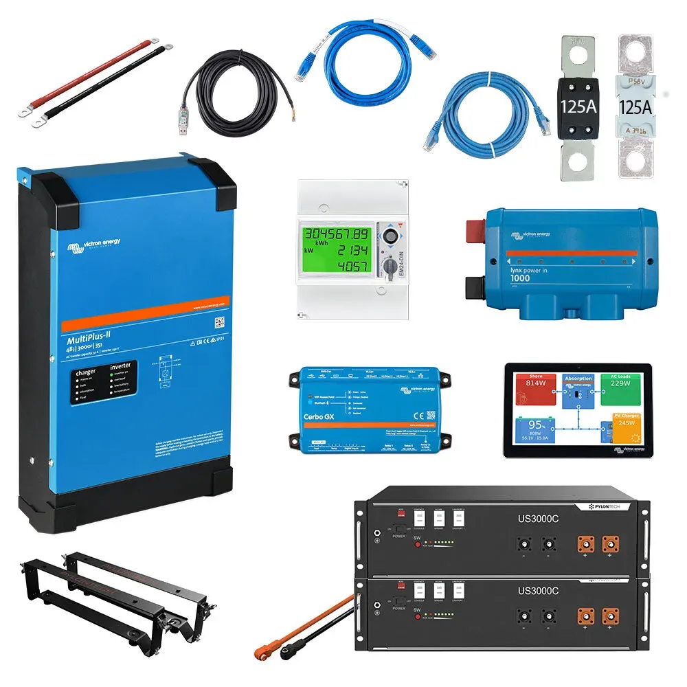 HUSATECH PowerSet 1 Phasig mit Victron MultiPlus II 48/3000/35-32 und 7,1 kWh Pylontech US3000C Speicher