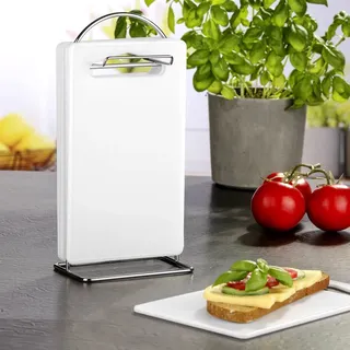 Hi Haushalt International 7-teiliges Frühstücks-Set 6 Schneidebretter mit praktischem Ständer weiß